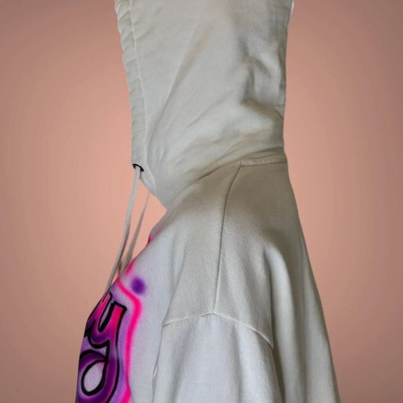 Zara Womens Crop Top Hooded Medium M White Pink Logo Sugar Baby Print Stretch - Picture 4 of 13